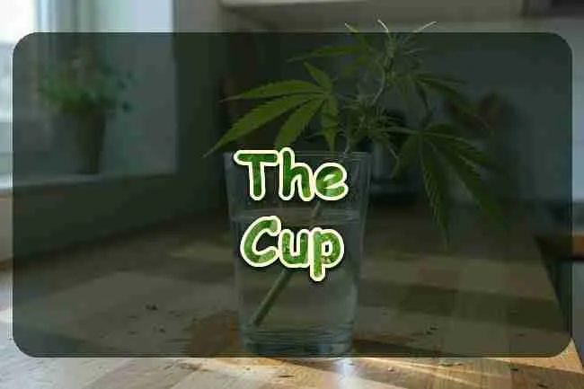 A cannabis cutting standing in a glass of water