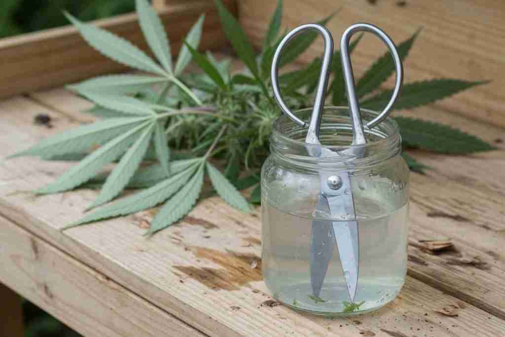 Pruning scissors standing in a jar of water