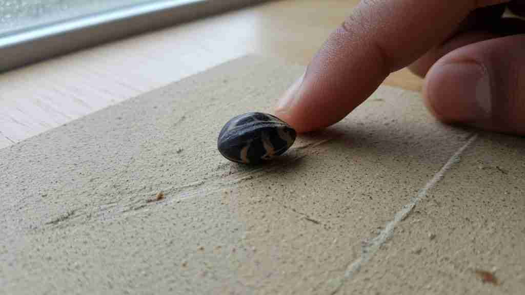 Lightly scuffing a dark cannabis seed on fine sandpaper